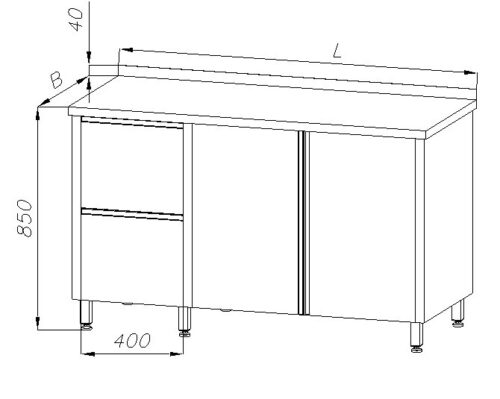 Stół roboczy nierdzewny z szafką i szufladami (szer. 60 cm) E-1190
