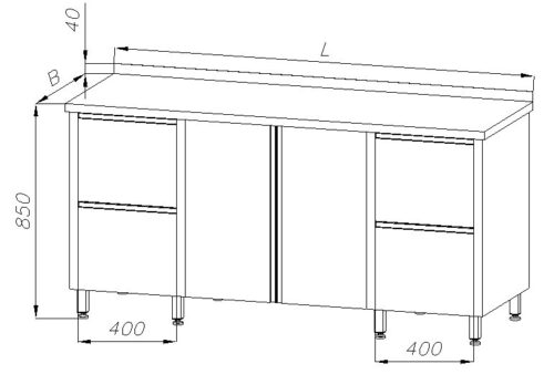 Stół roboczy nierdzewny z szafką i szufladami (szer. 60 cm) E-1210